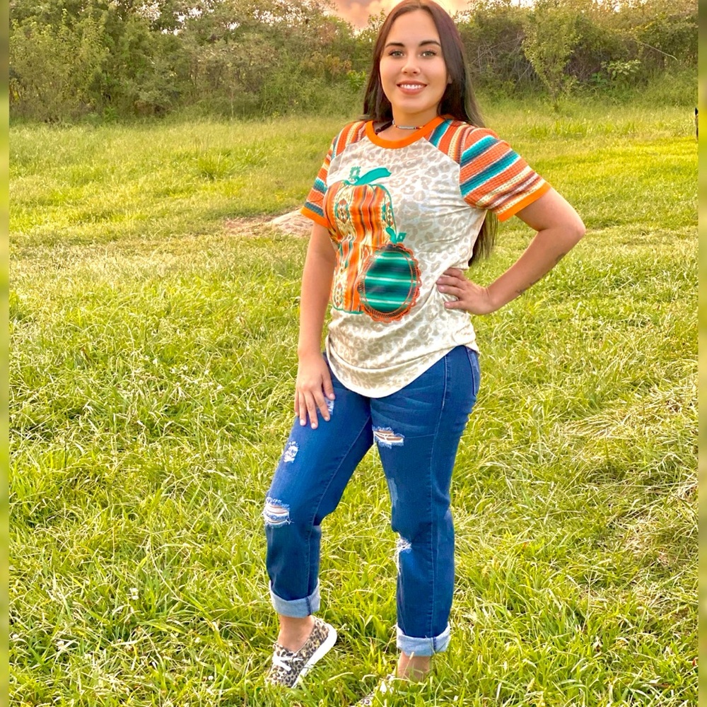 Striped Leopard Aztec Pumpkin Shirt - Picture 5 of 5